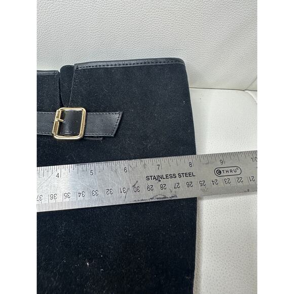 Black Size 9.5 Black Raelynn Faux Suede Buckled Block Heel Knee High Fall Boot - Picture 9 of 14